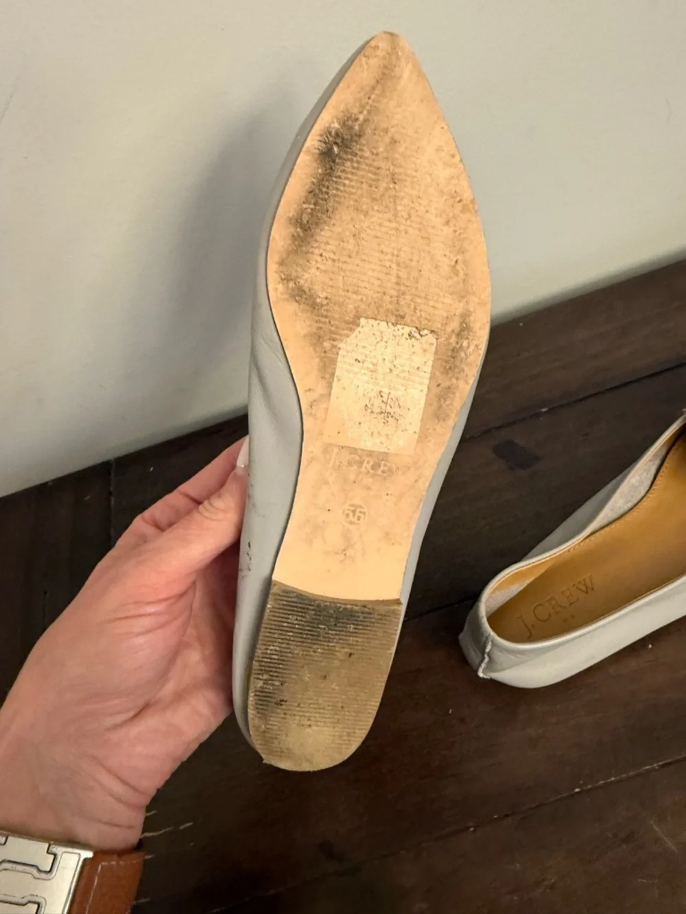 J.Crew Gray Pointed Toe Leather Loafers Flats Women’s Size 5.5 Minimalist